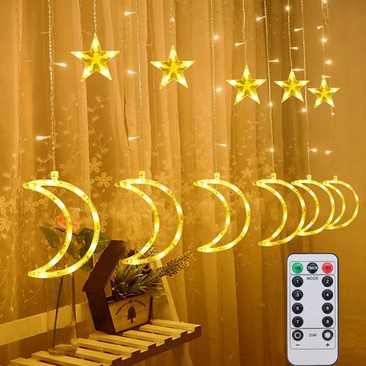 120 LED Curtain String Lights Star and Moon Fairy Lights