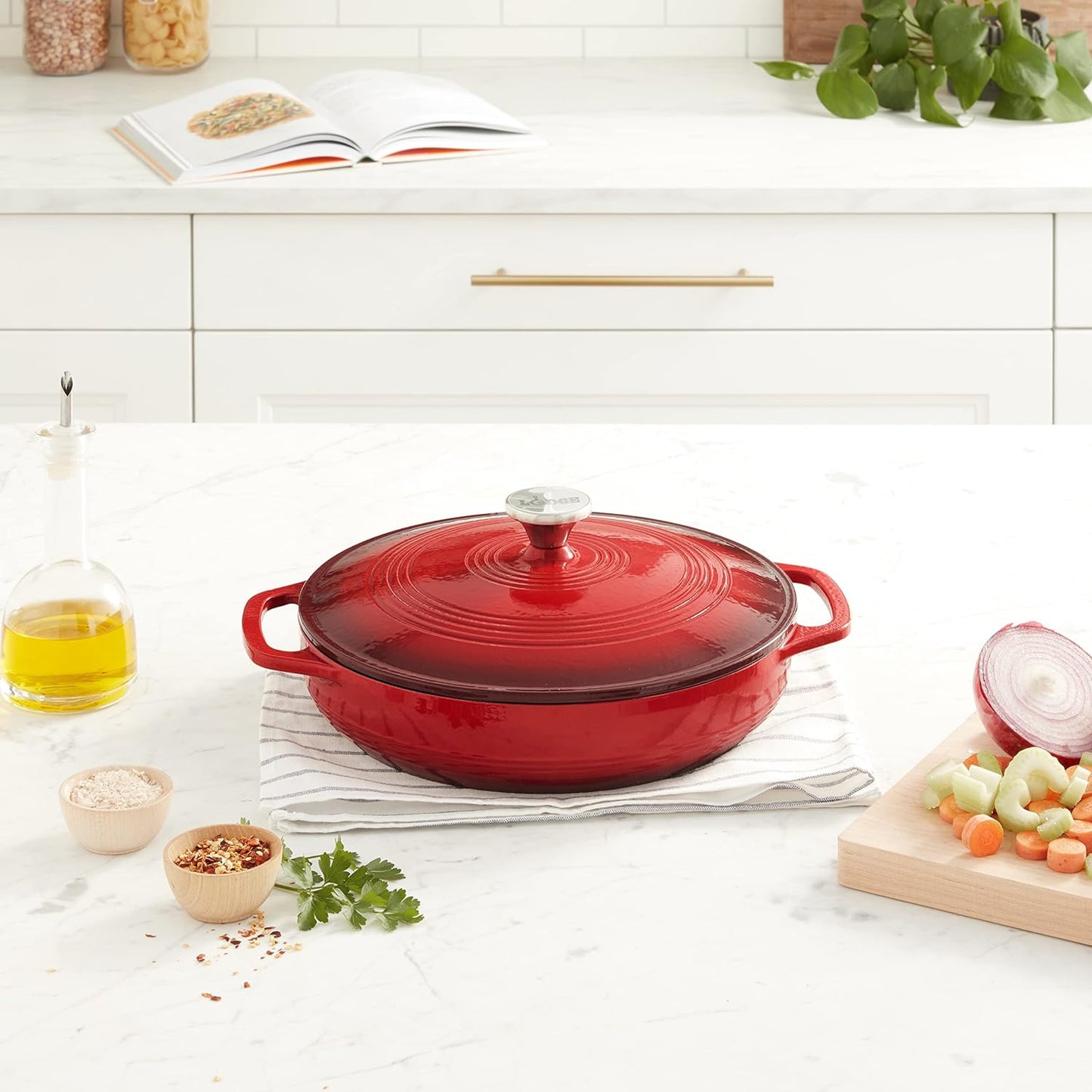 Enamel Cast Iron Braiser 3.5 Quart – Oven-Safe Dutch Oven Pan