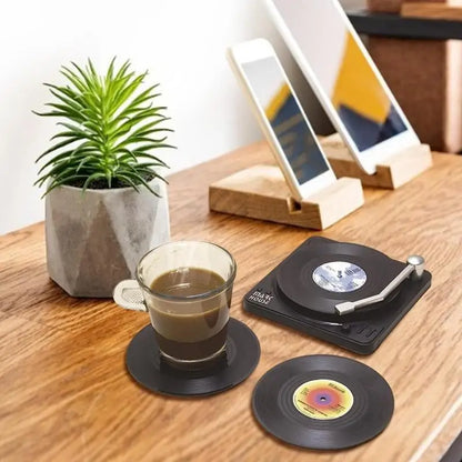 Retro Vinyl Record Anti-Slip Coffee Coaster Set