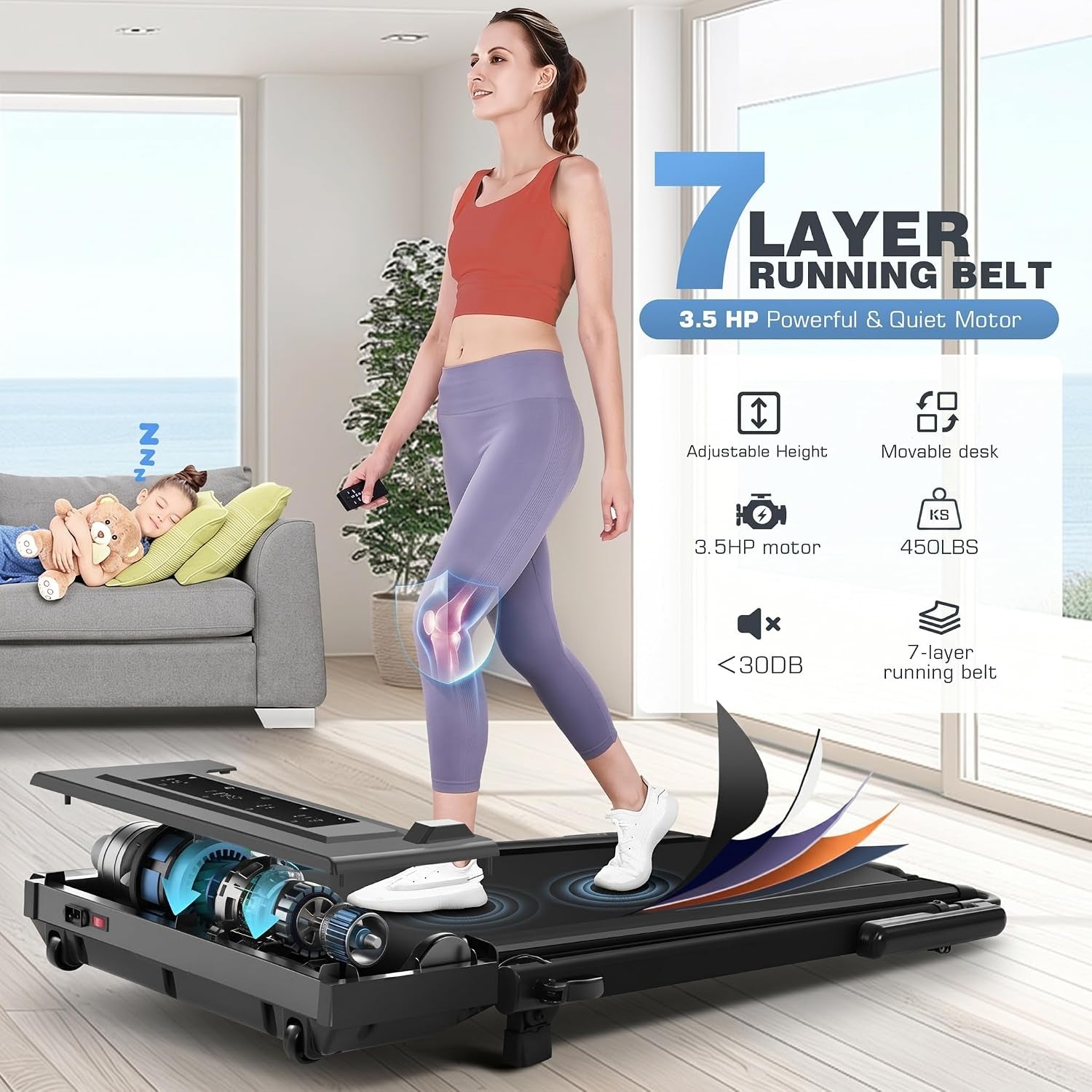 8-In-1 Foldable Under-Desk Treadmill – 15% Incline Walking Pad