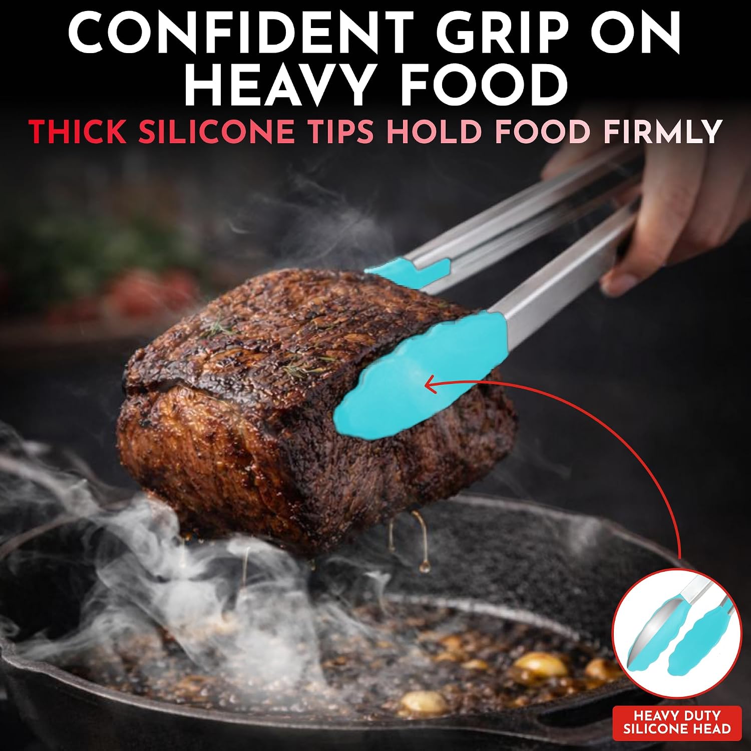 Kitchen Tongs - 12, 9 & 7 Inch Locking Silicone Tongs for Cooking, Set of 3 | Aqua Tongs with Silicone Tips, Heat Resistant Tongs for Grilling, Serving, Mixing