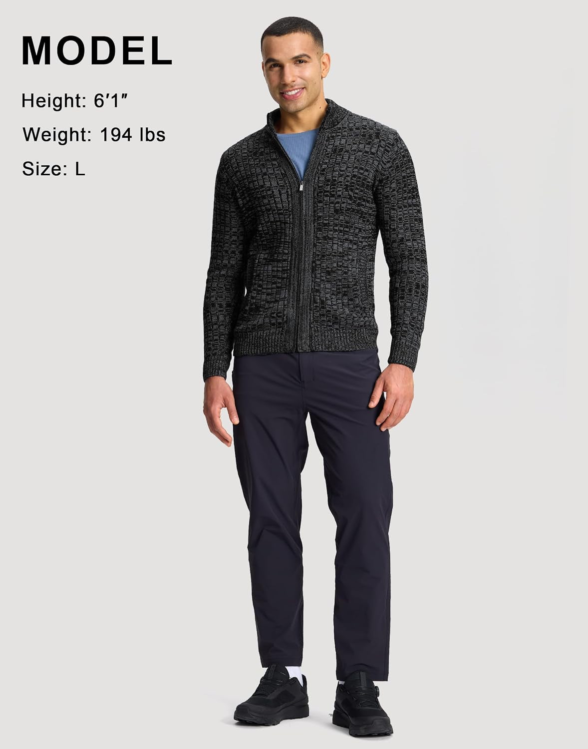 Full-Zip Knit Cardigan Sweater – Slim Fit Stand Collar with Pockets