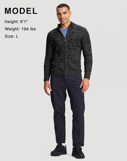Full-Zip Knit Cardigan Sweater – Slim Fit Stand Collar with Pockets