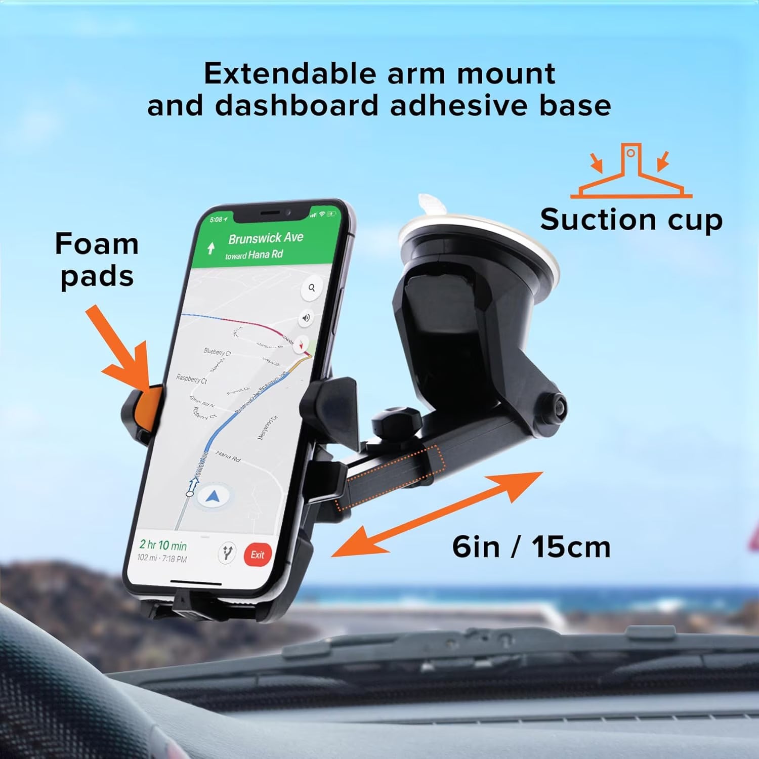 Dashboard Windshield Suction Phone Mount Extendable Arm