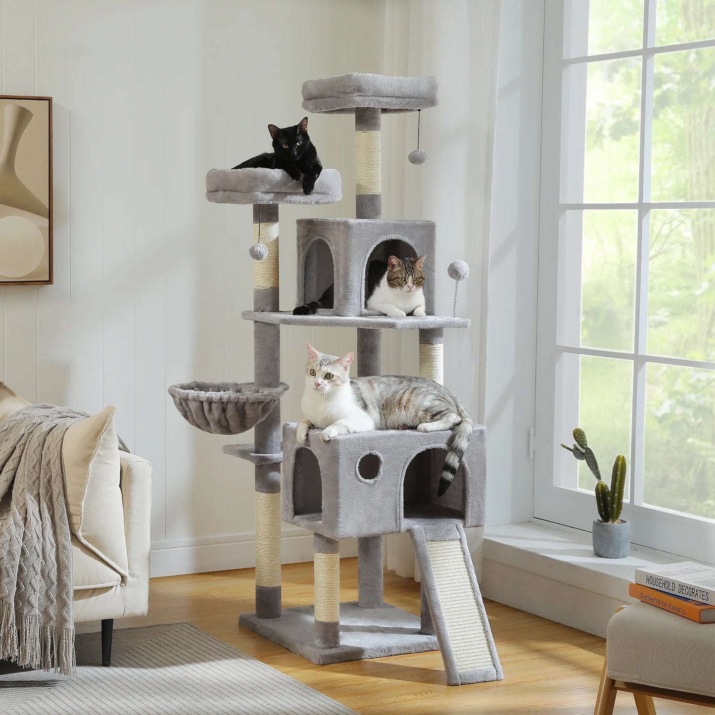 64 Inch Multi-Level Cat Tree Scratching Post Tower
