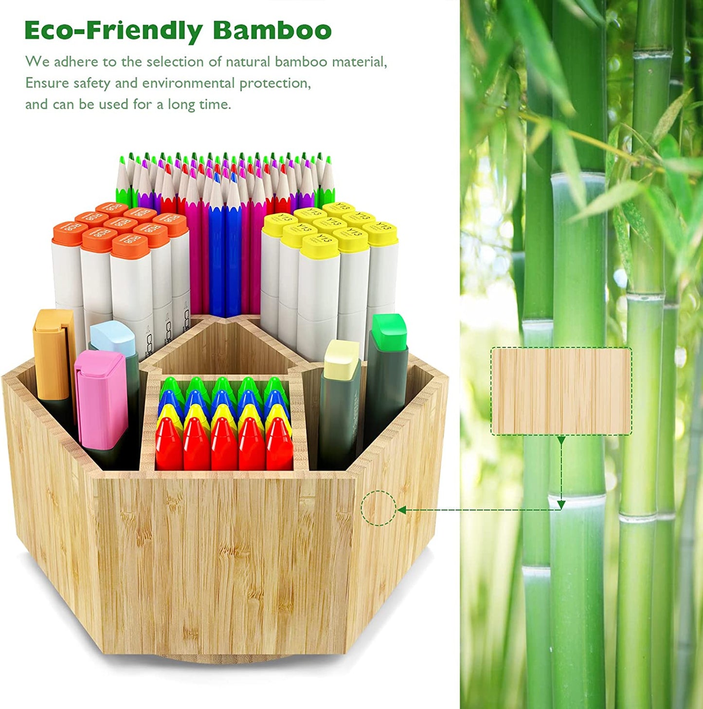 360° Rotating Bamboo Art Supply Organizer – 2-Pack Desk Caddy