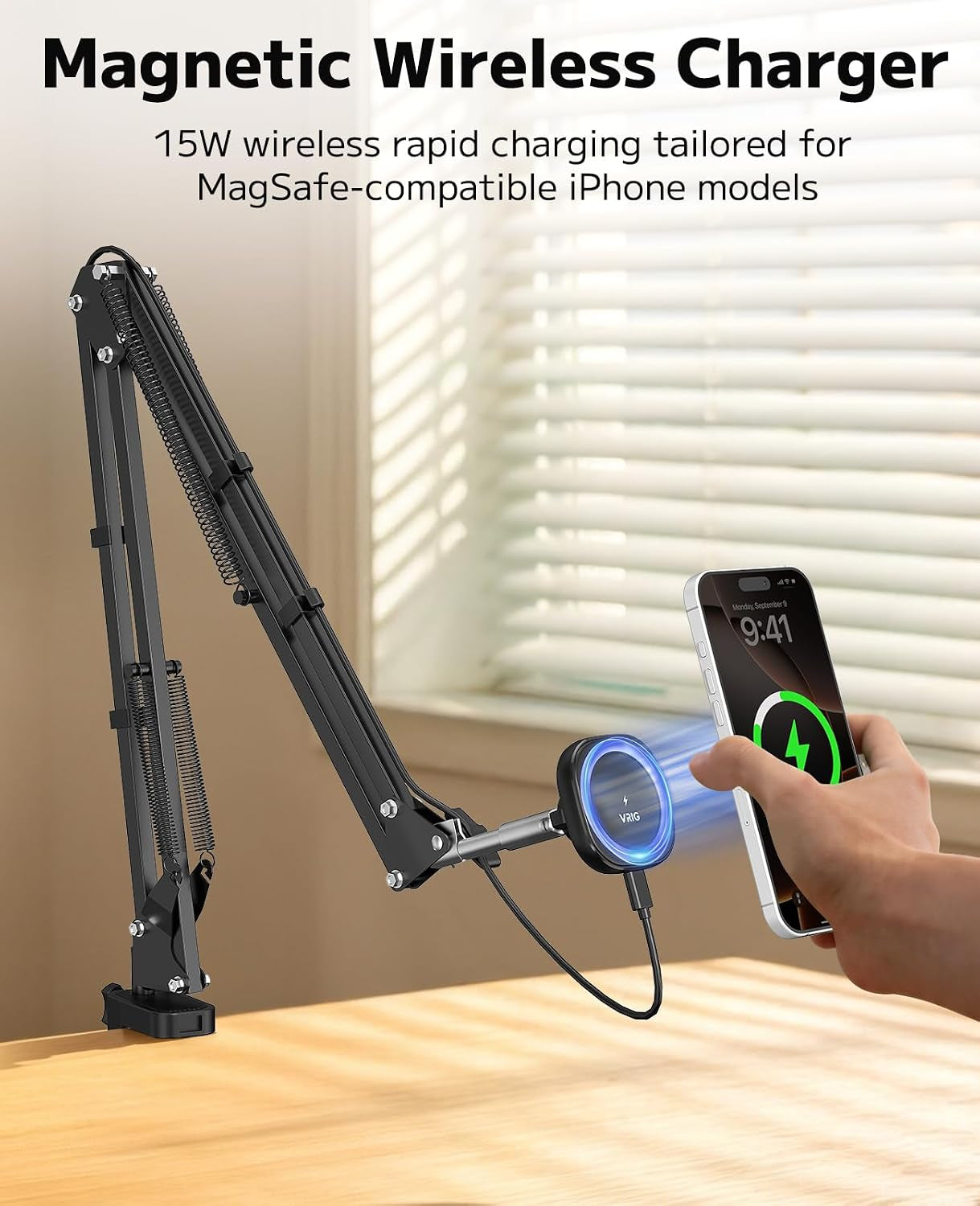 Magnetic Phone Charger Stand for Bed Desk 360 Rotation