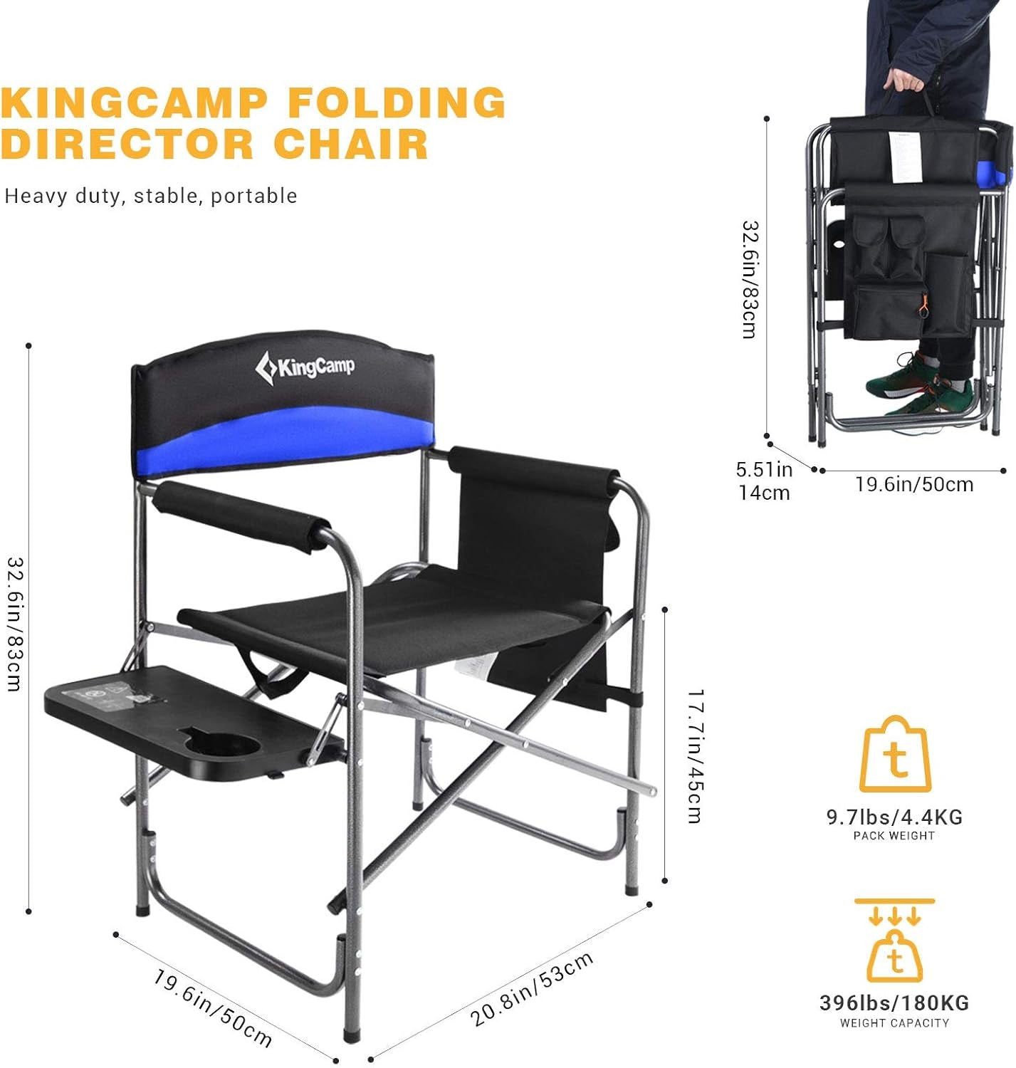 Portable Folding Camping Directors Chair with Side Table