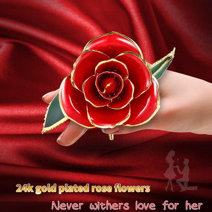 24K Gold-Dipped Real Rose with Display Stand – Anniversary Gift
