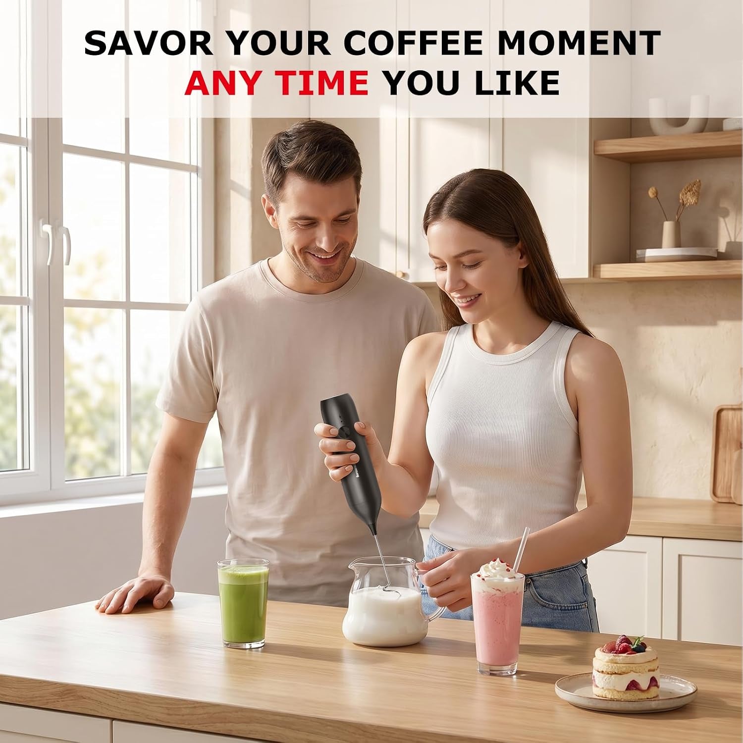 Rechargeable Handheld Milk Frother – USB-C Portable Foam Maker