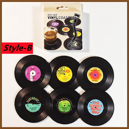 Retro Vinyl Record Anti-Slip Coffee Coaster Set