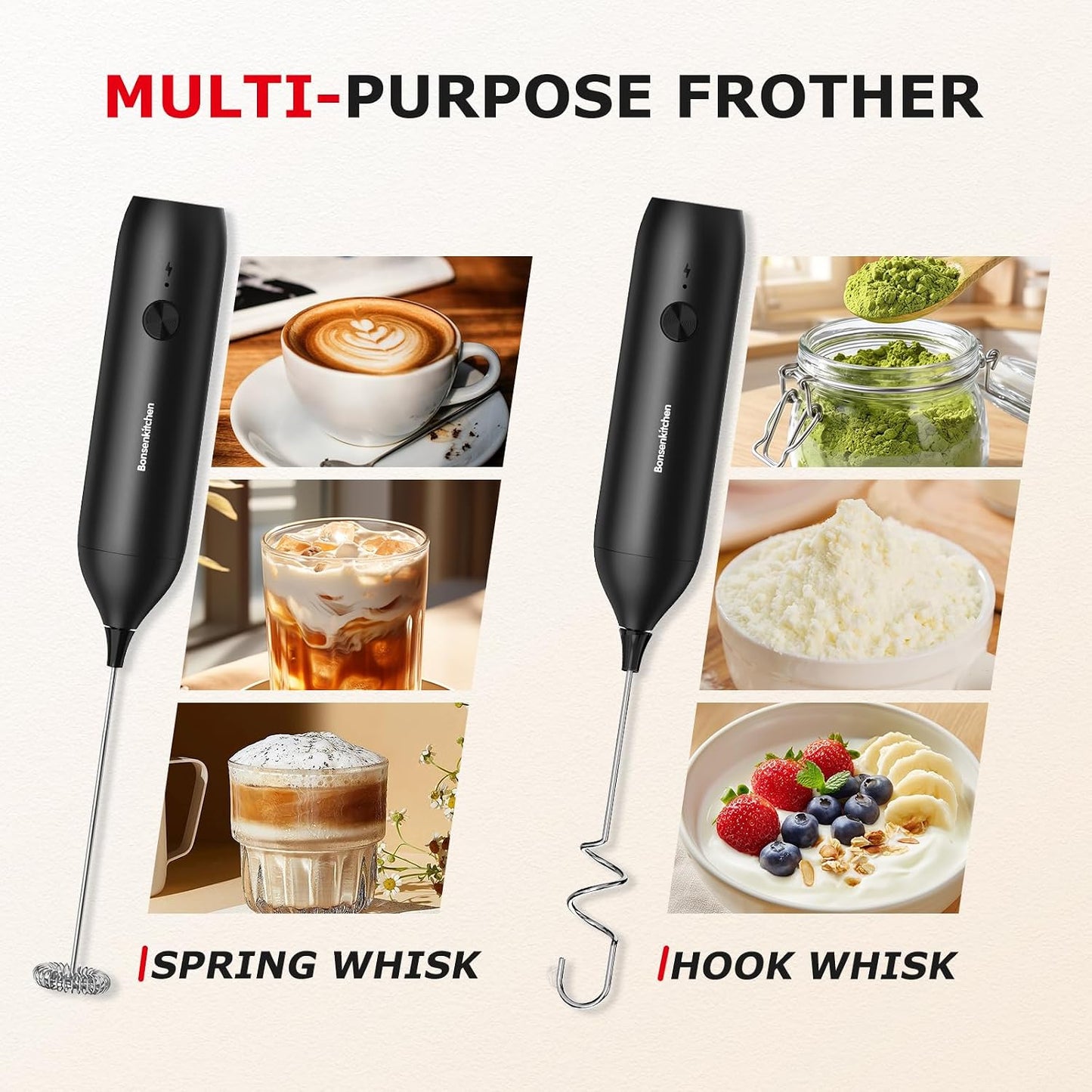 Rechargeable Handheld Milk Frother – USB-C Portable Foam Maker