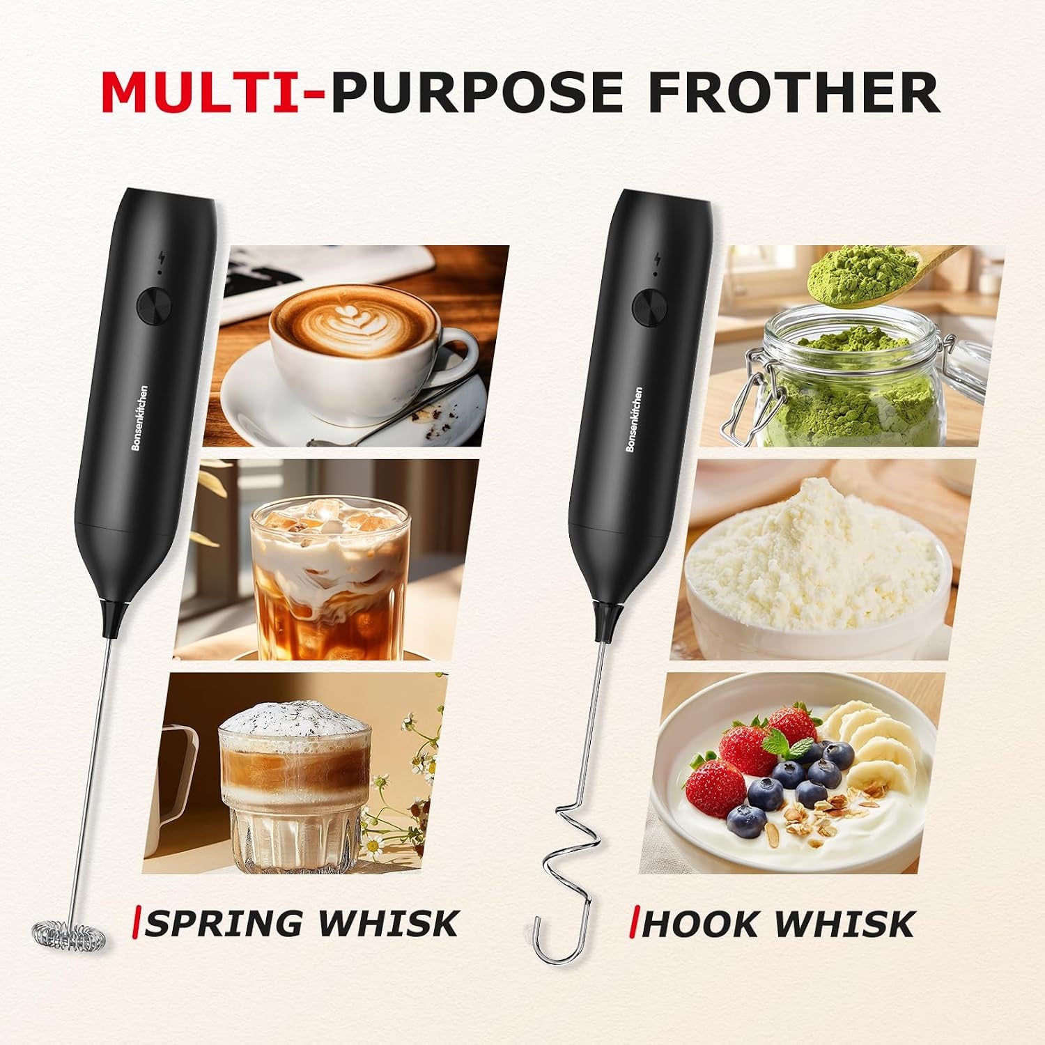Rechargeable Handheld Milk Frother – USB-C Portable Foam Maker