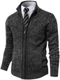 Full-Zip Knit Cardigan Sweater – Slim Fit Stand Collar with Pockets