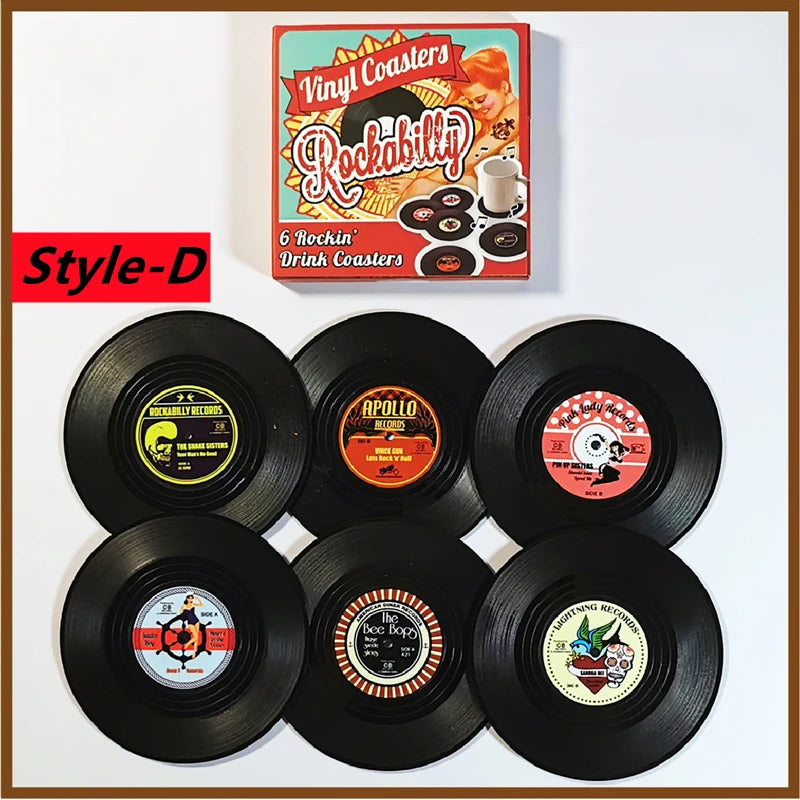 Retro Vinyl Record Anti-Slip Coffee Coaster Set