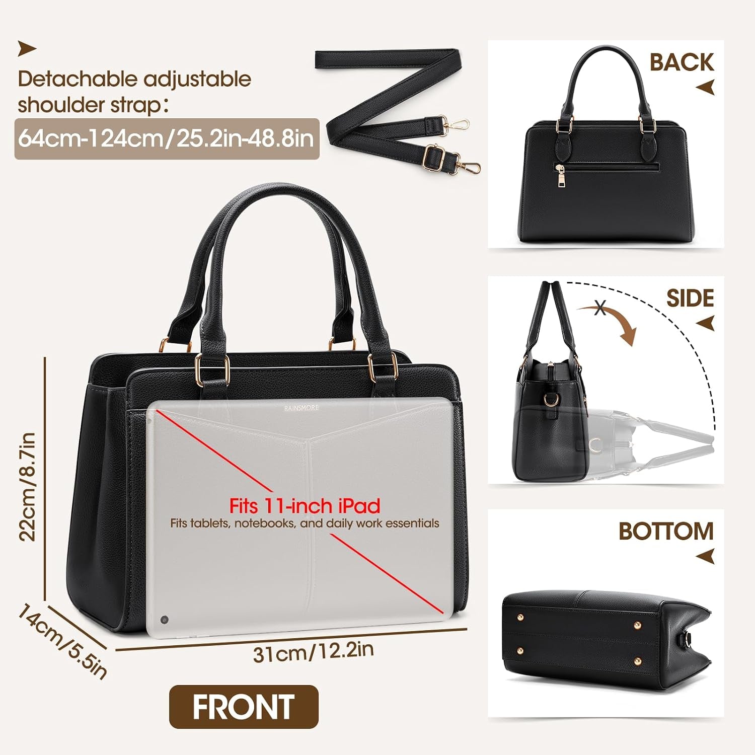 PU Leather Structured Satchel Purse with Shoulder Strap