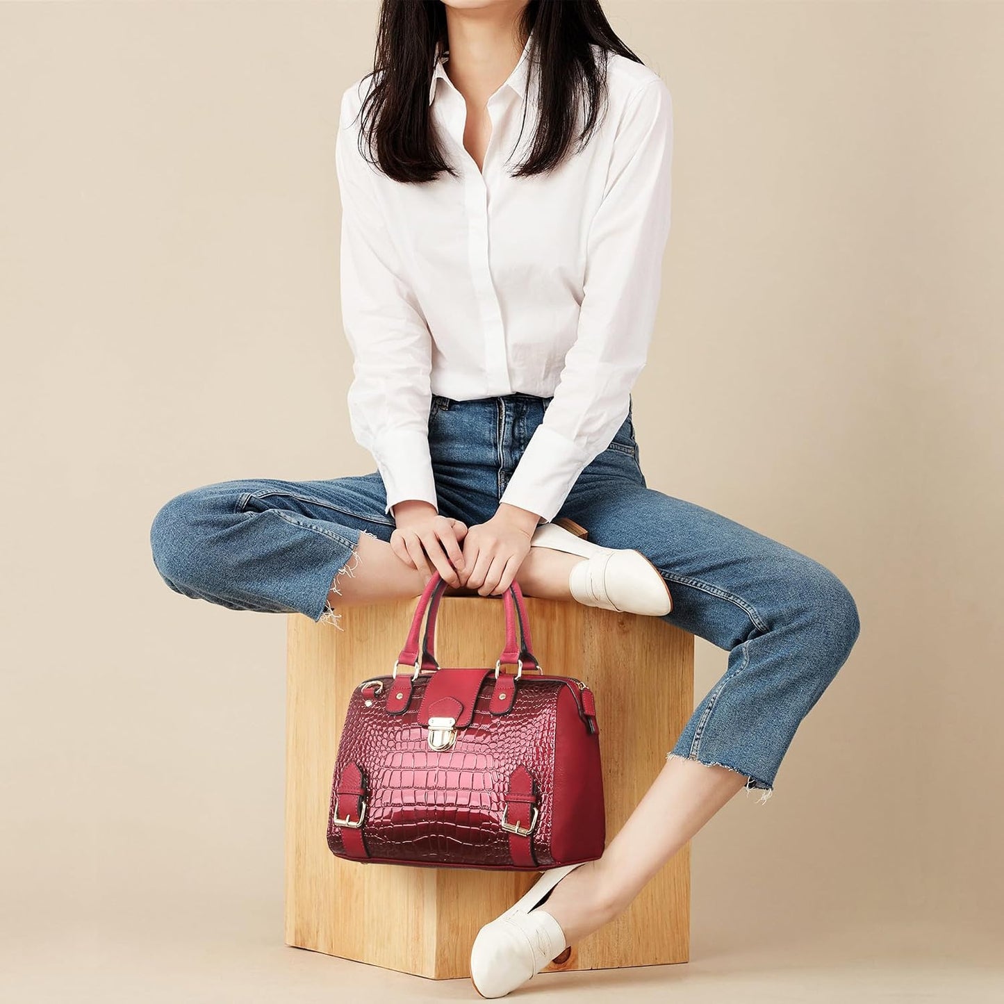 Vegan Leather Barrel Handbag – Top-Handle Satchel Work Tote