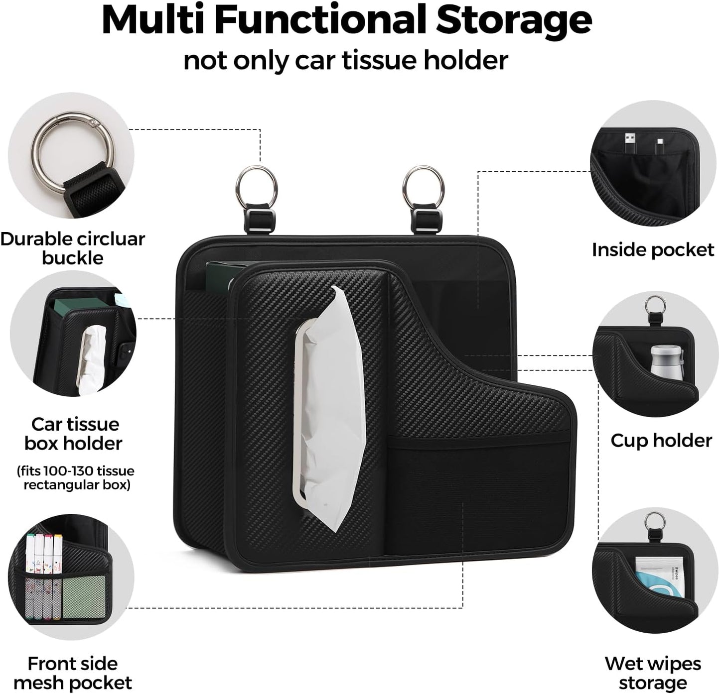 Car Tissue Holder Back Seat Organizer with Cup Holder