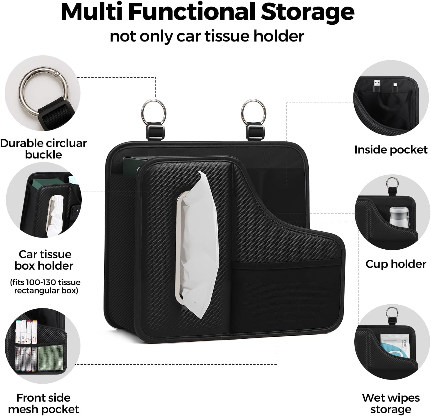 Car Tissue Holder Back Seat Organizer with Cup Holder