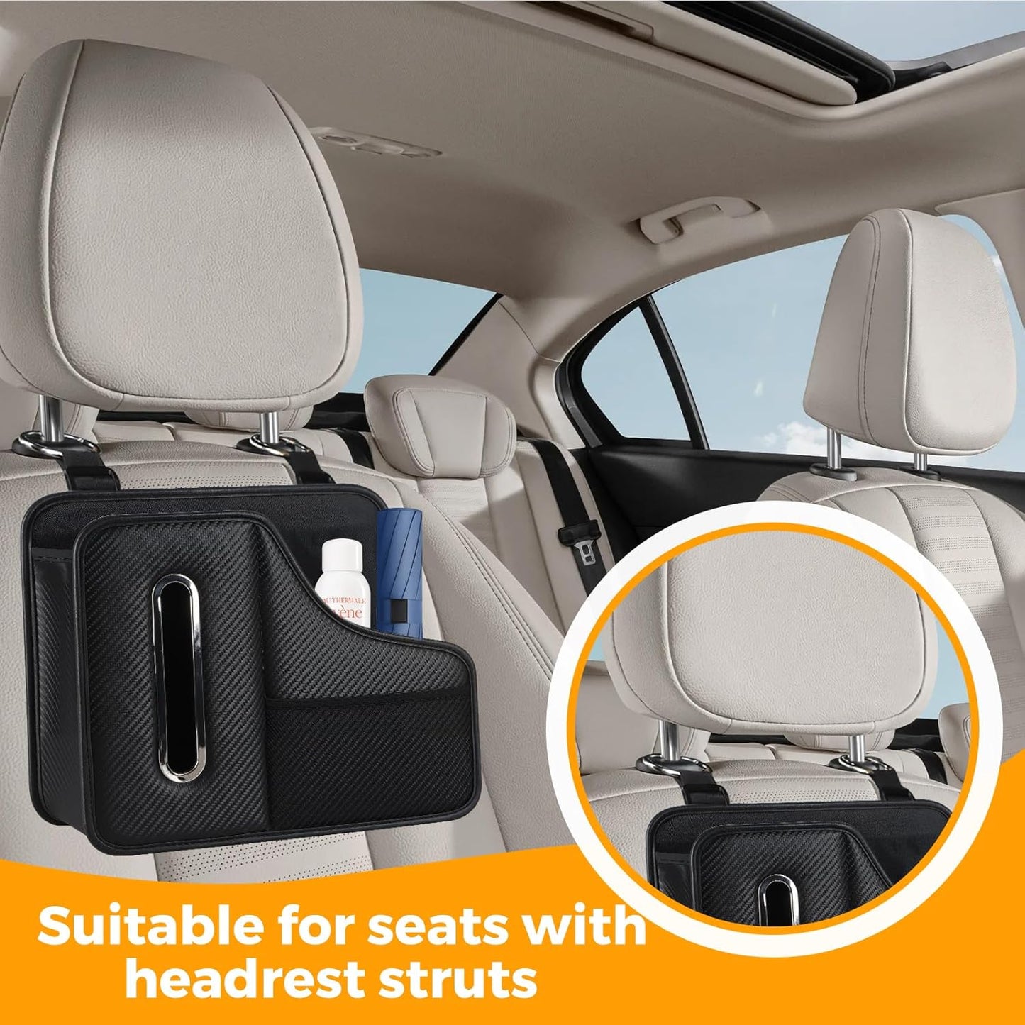 Car Tissue Holder Back Seat Organizer with Cup Holder