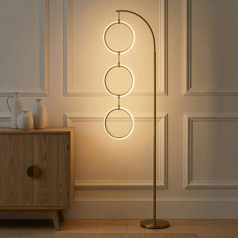 Nova 74 In. Industrial 3 Ring Light LED Super Bright Floor Lamp with 3-Way Dimmer