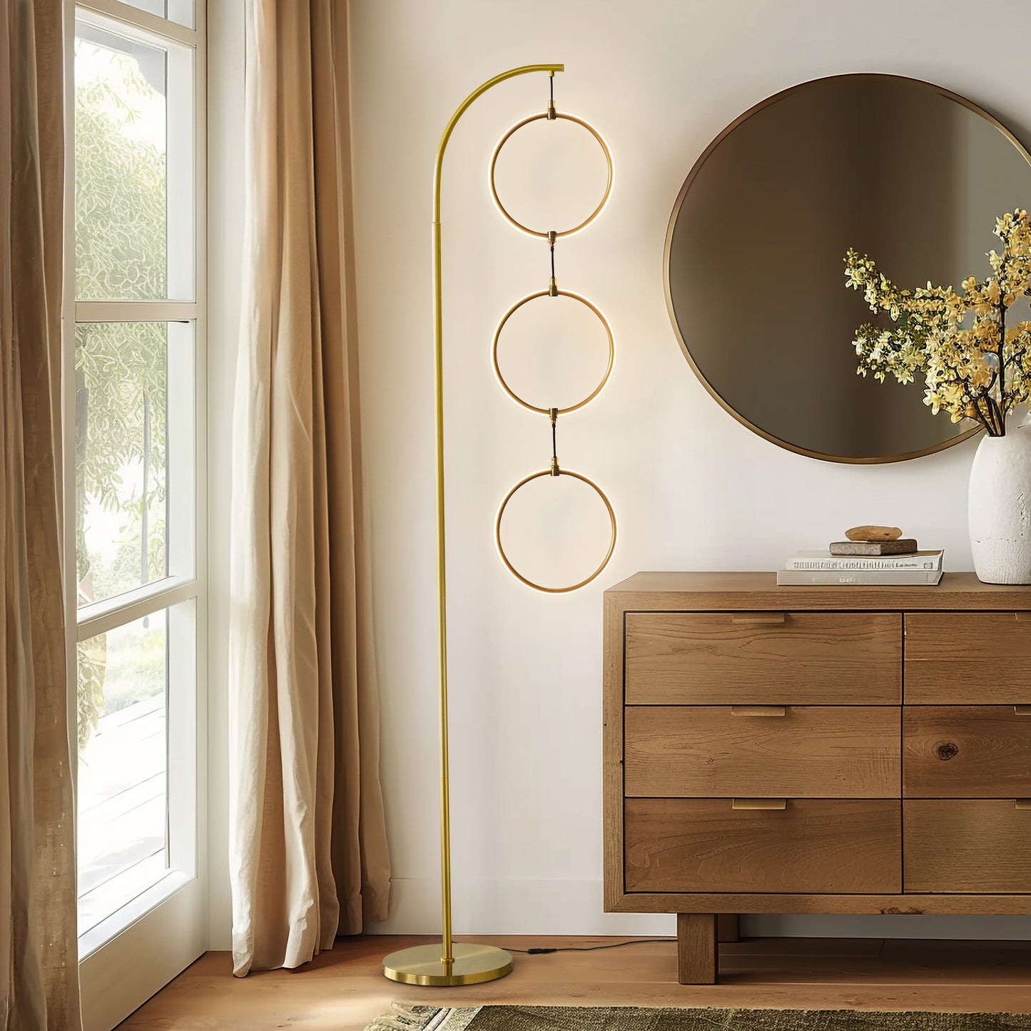 Nova 74 In. Industrial 3 Ring Light LED Super Bright Floor Lamp with 3-Way Dimmer