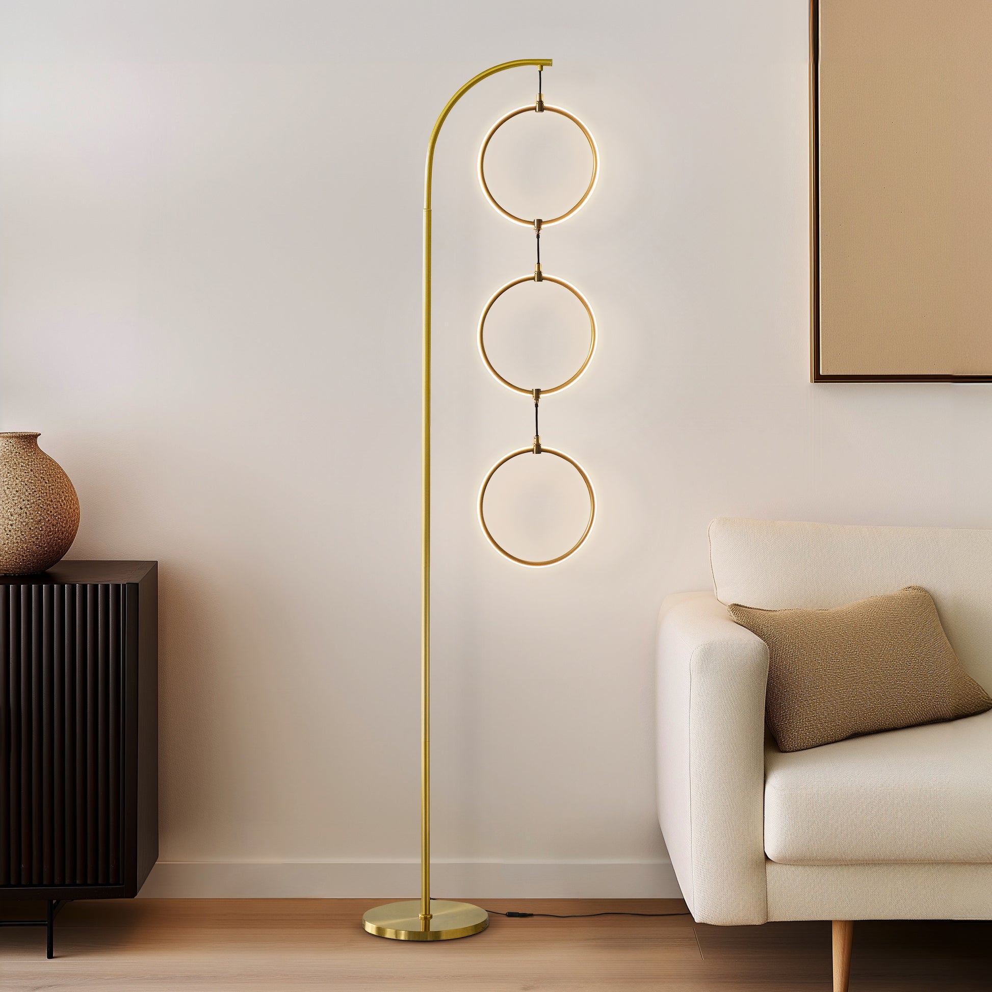 Nova 74 In. Industrial 3 Ring Light LED Super Bright Floor Lamp with 3-Way Dimmer