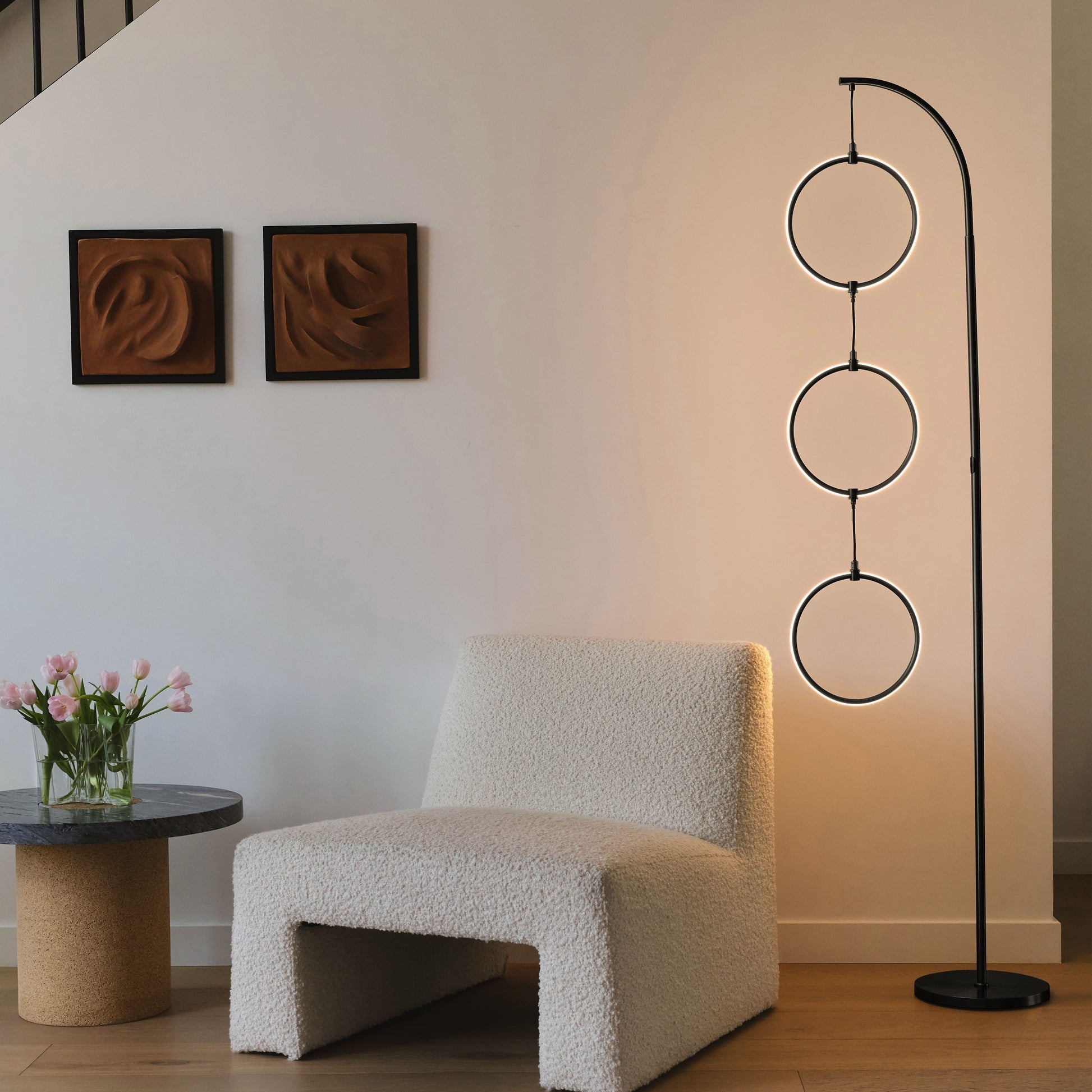 Nova 74 In. Industrial 3 Ring Light LED Super Bright Floor Lamp with 3-Way Dimmer
