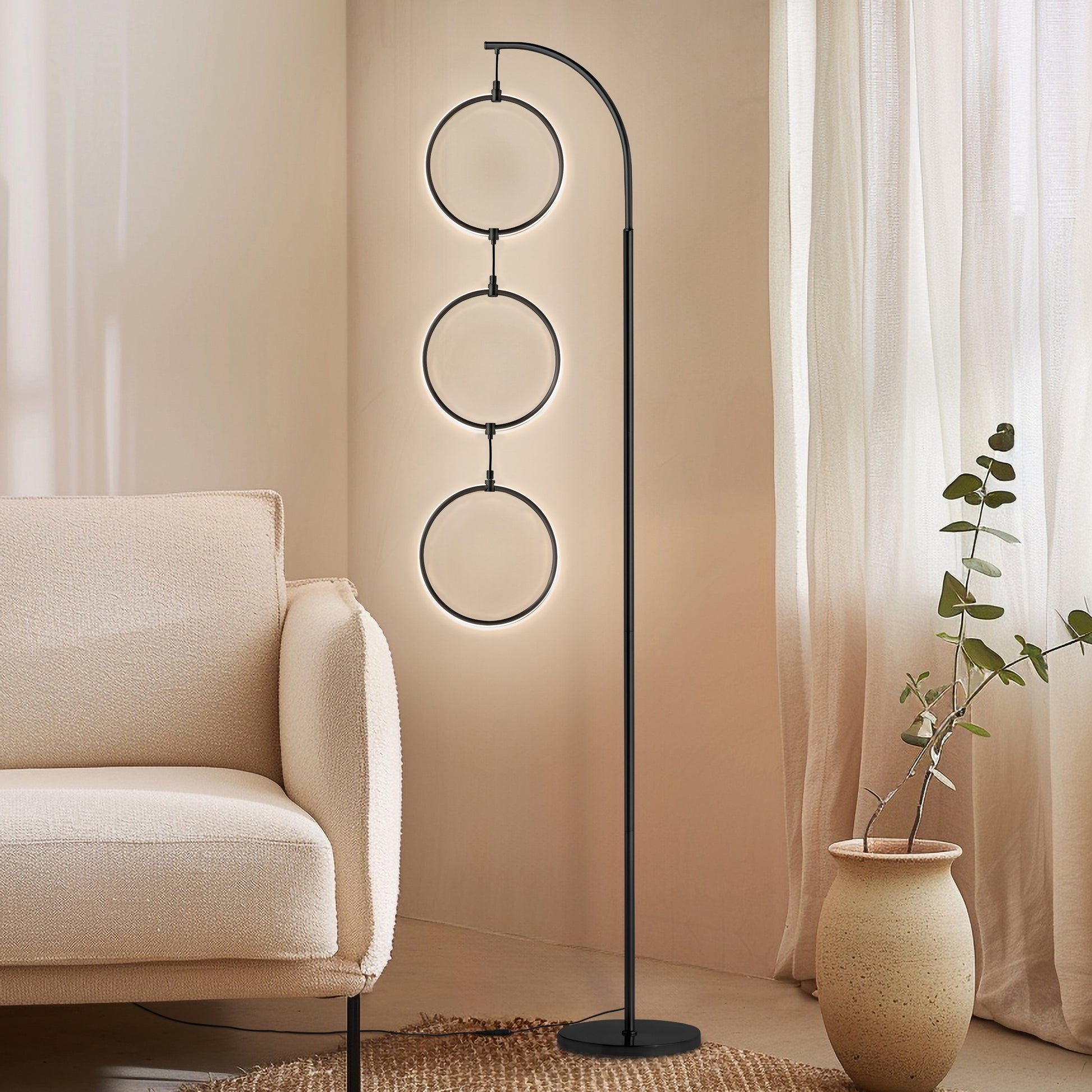 Nova 74 In. Industrial 3 Ring Light LED Super Bright Floor Lamp with 3-Way Dimmer