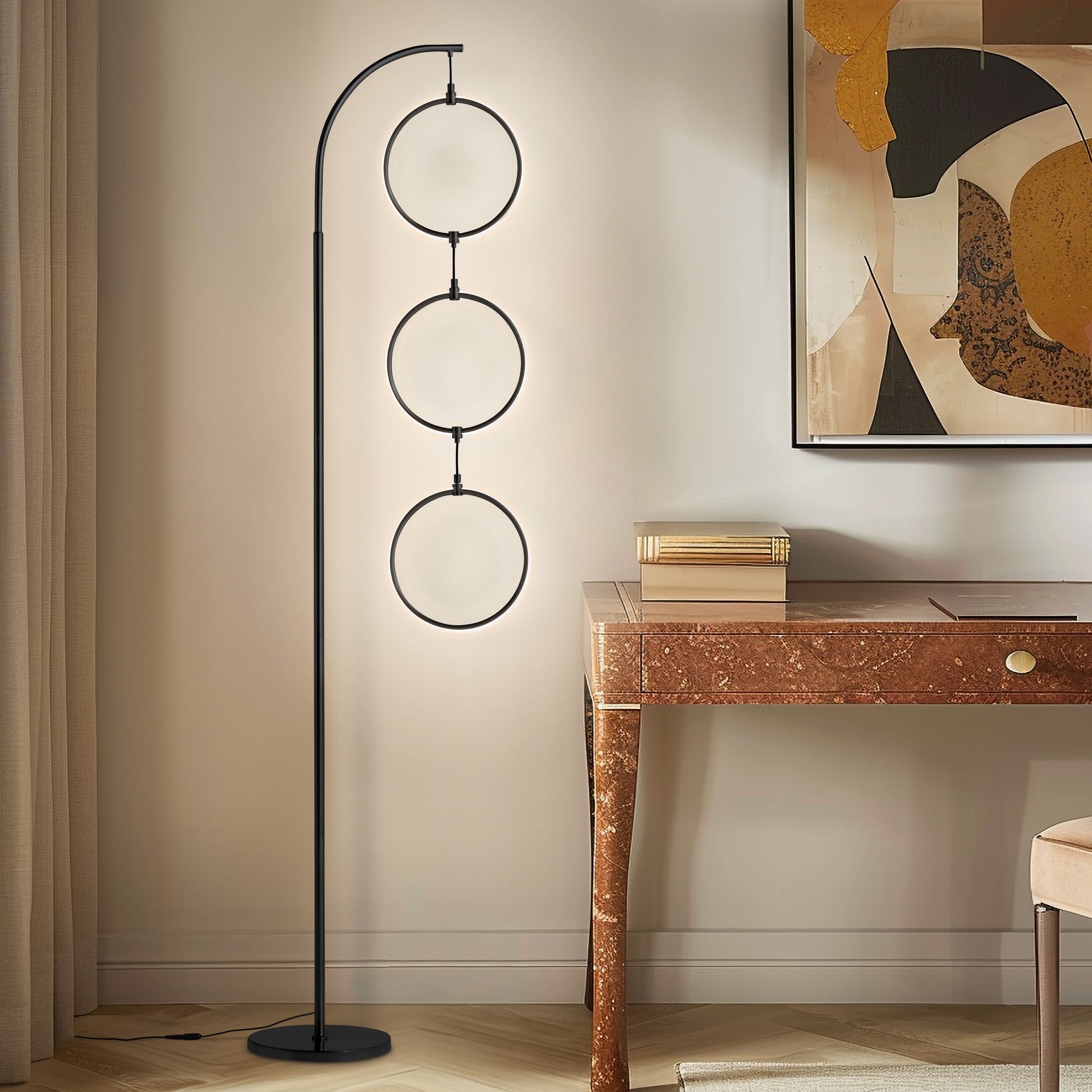 Nova 74 In. Industrial 3 Ring Light LED Super Bright Floor Lamp with 3-Way Dimmer