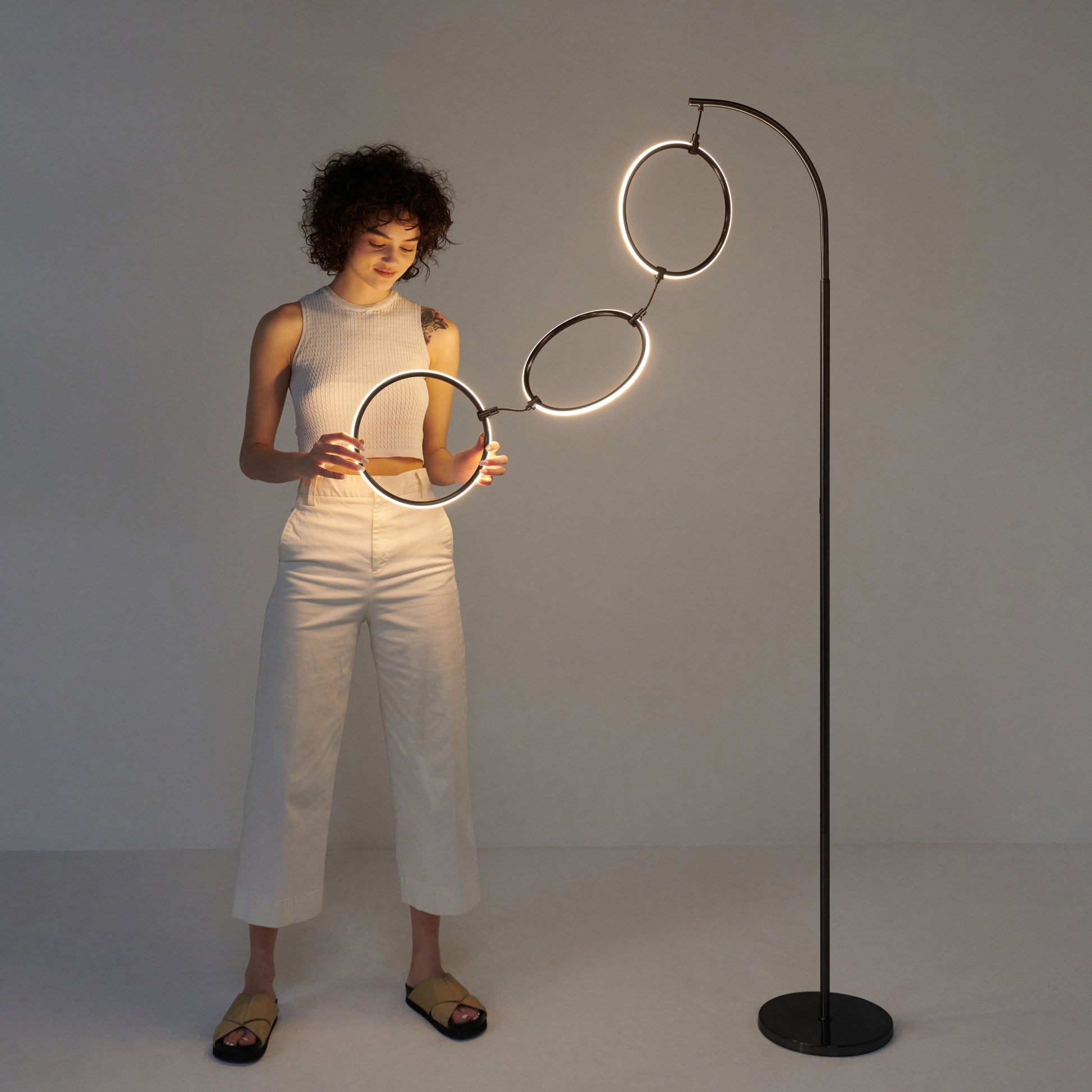 Nova 74 In. Industrial 3 Ring Light LED Super Bright Floor Lamp with 3-Way Dimmer