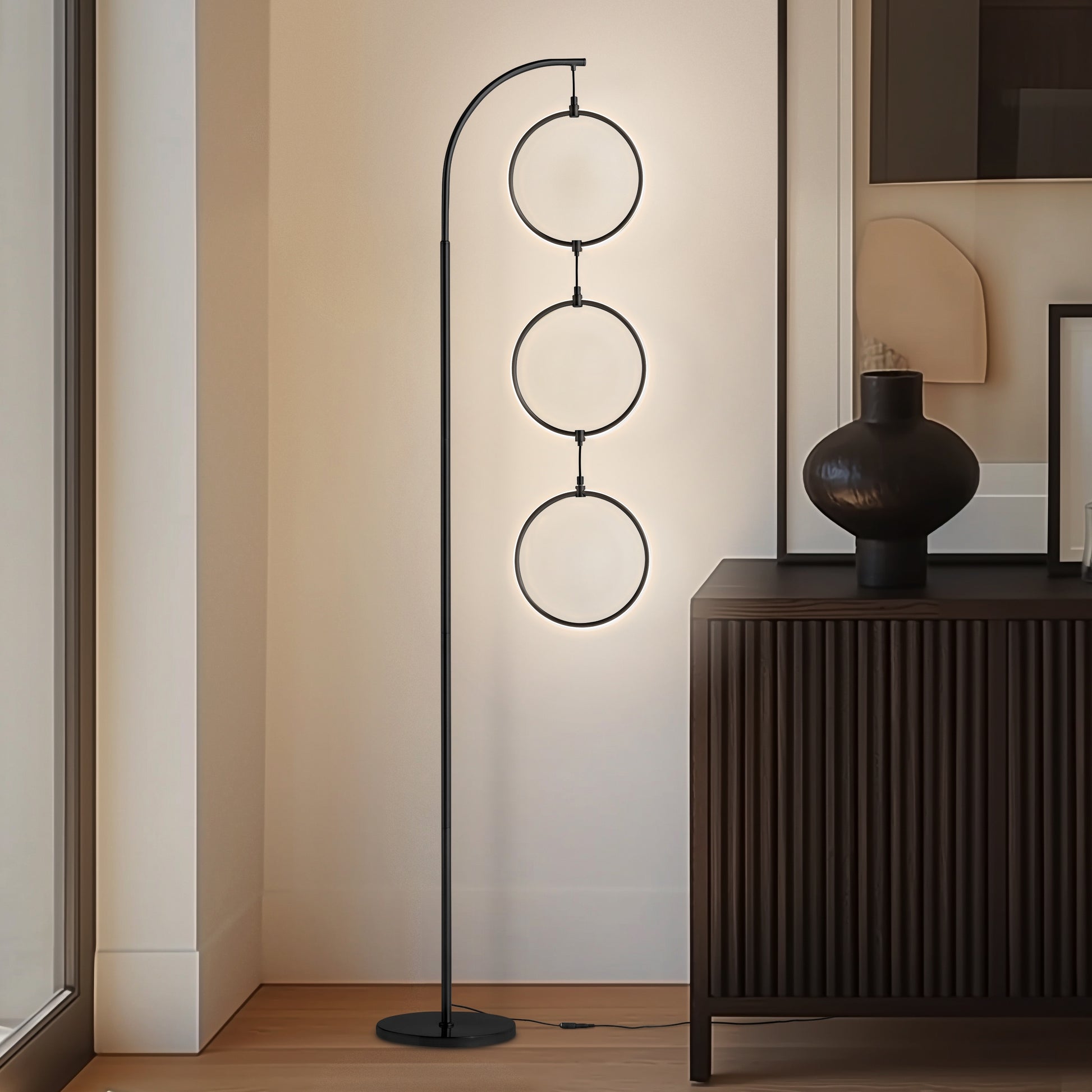 Nova 74 In. Industrial 3 Ring Light LED Super Bright Floor Lamp with 3-Way Dimmer