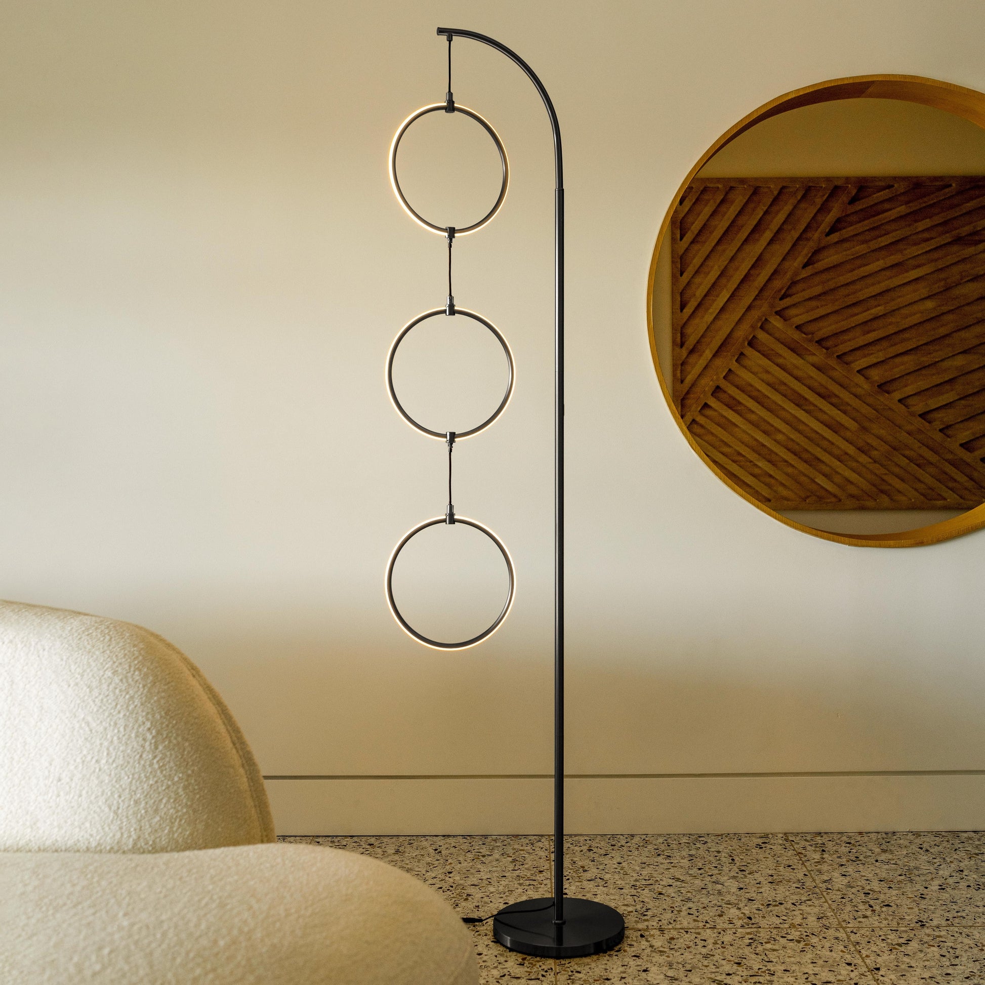 Nova 74 In. Industrial 3 Ring Light LED Super Bright Floor Lamp with 3-Way Dimmer