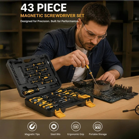 43-Piece Magnetic Screwdriver & Home Repair Tool Set New Looks Amazing