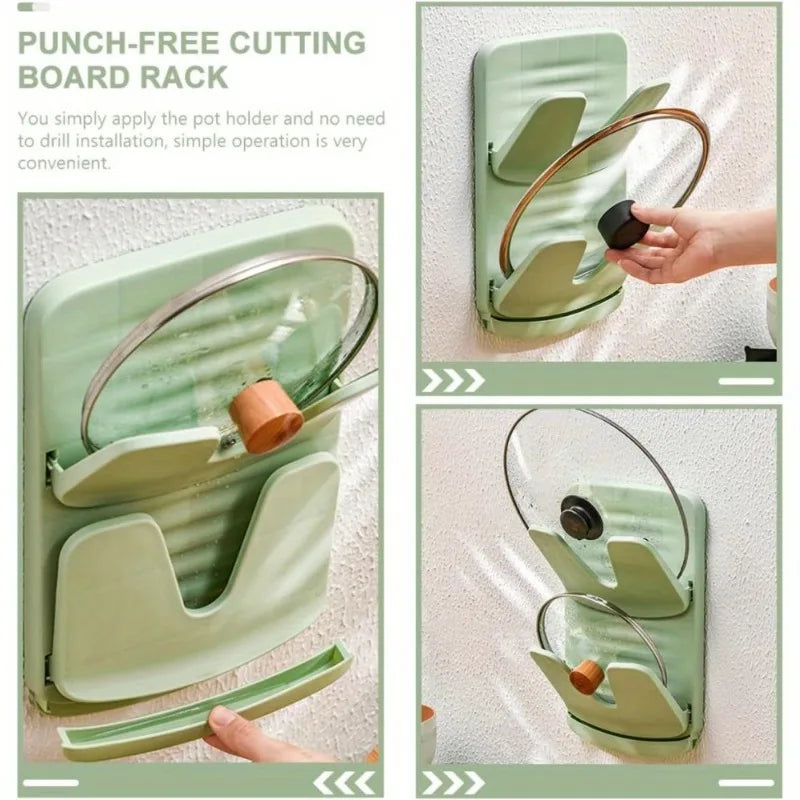 Foldable No-Drill Pot Lid & Cutting Board Holder New Looks Amazing