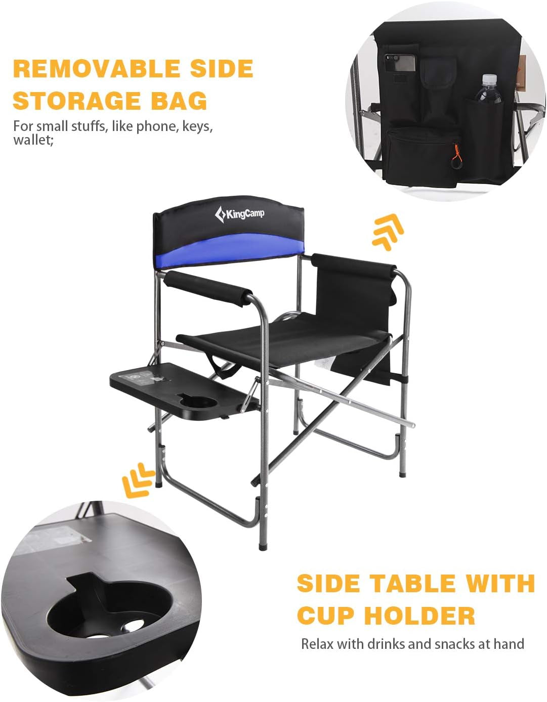 Portable Folding Camping Directors Chair with Side Table