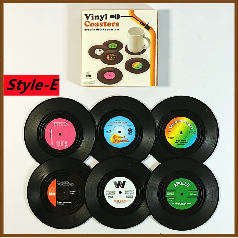 Retro Vinyl Record Anti-Slip Coffee Coaster Set