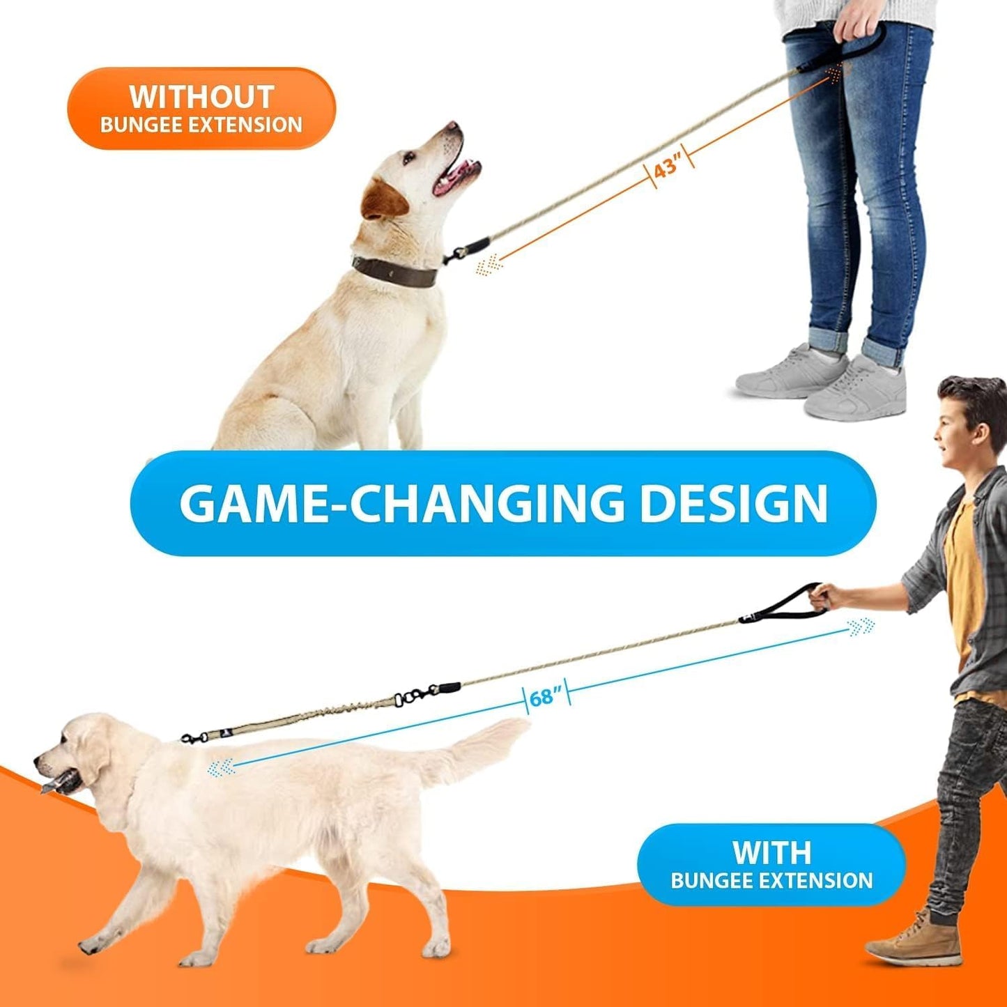 Heavy-Duty Bungee Dog Leash – No-Pull Shock Absorbing Lead