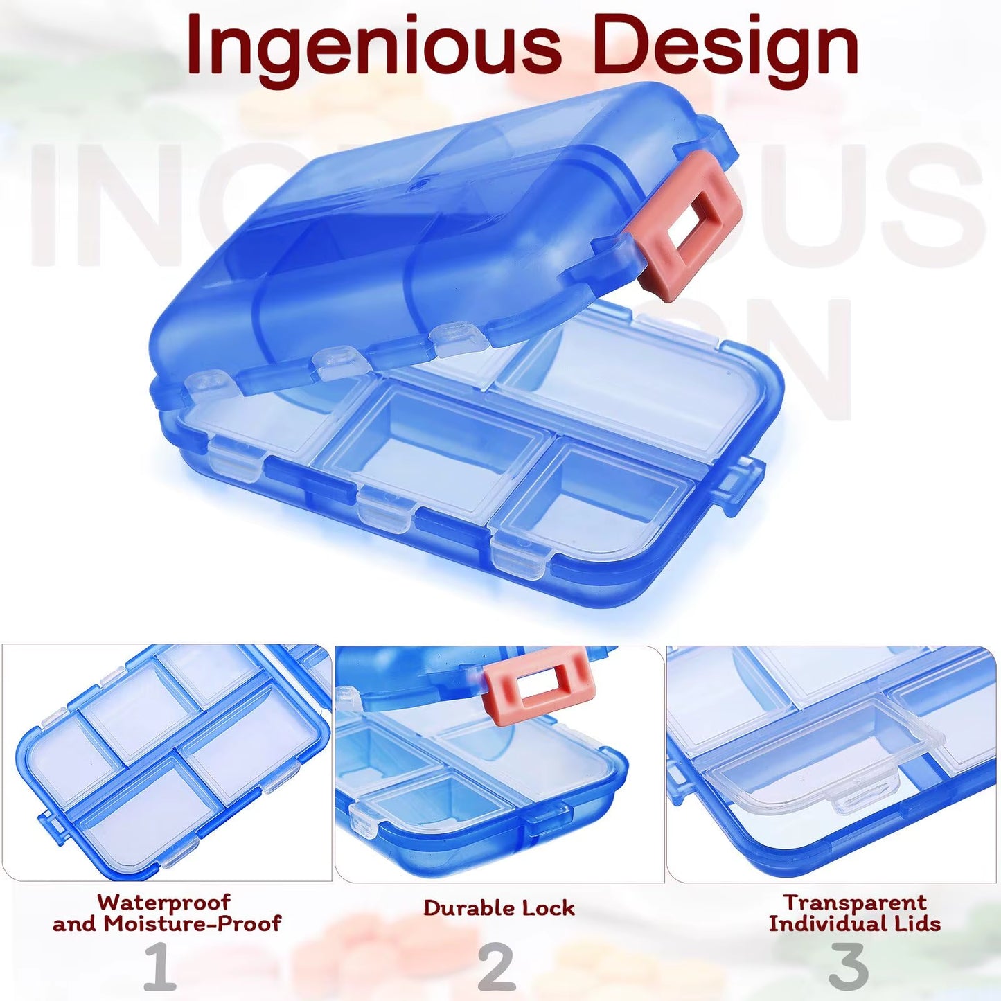 10 Compartment Travel Pill Organizer Portable Storage Box
