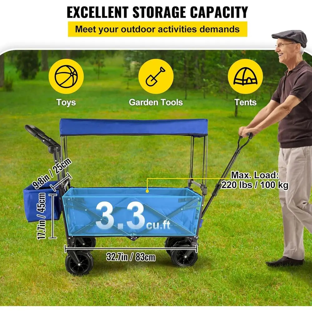 Happbuy Heavy-Duty Collapsible Wagon with Big Wheels – 220 lb Capacity