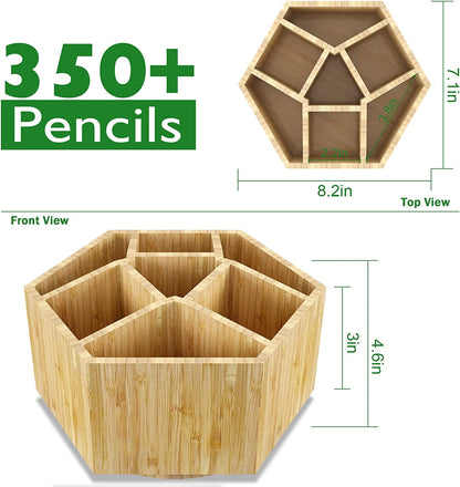 360° Rotating Bamboo Art Supply Organizer – 2-Pack Desk Caddy