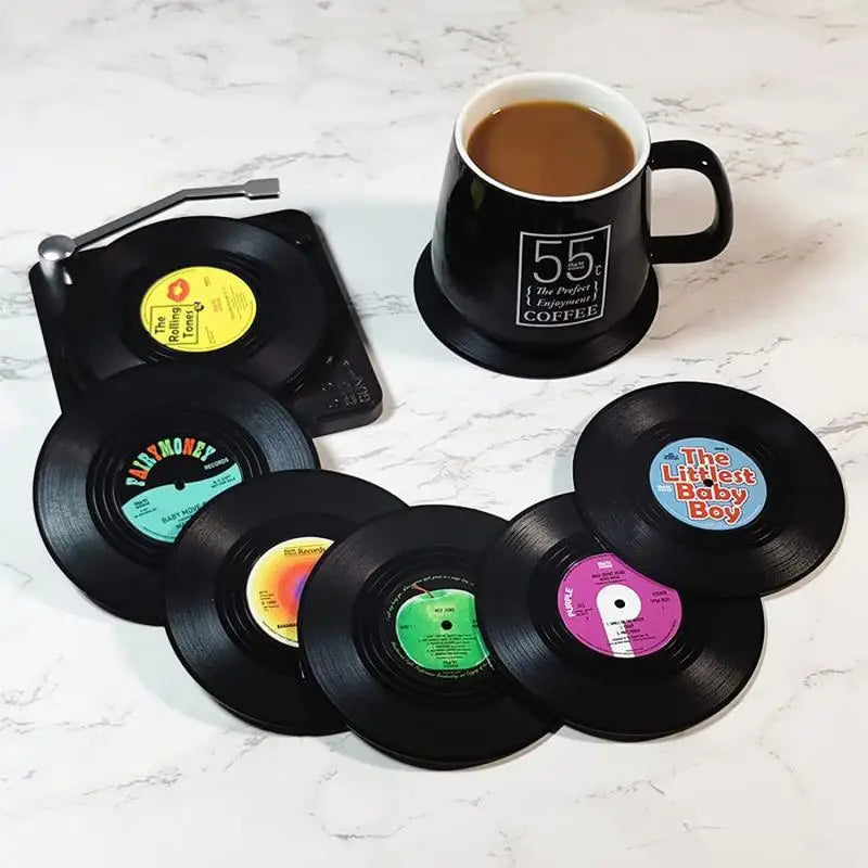 Retro Vinyl Record Anti-Slip Coffee Coaster Set