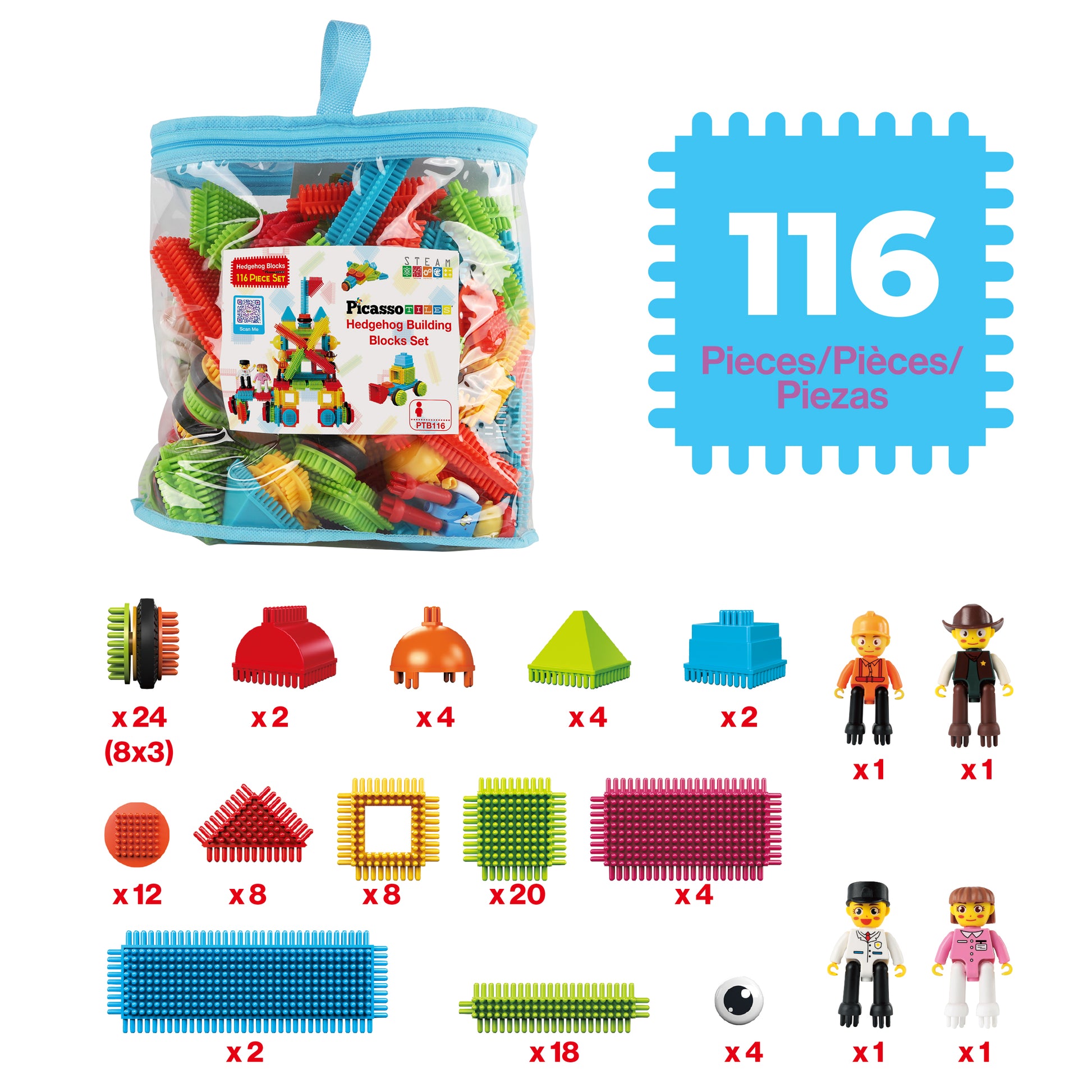 Magnetic Tiles 116PCS Hedgehog Playset STEM Building Blocks