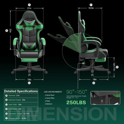 Ergonomic Gaming Chair with Footrest & Massage Lumbar Support