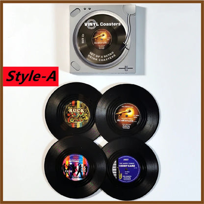 Retro Vinyl Record Anti-Slip Coffee Coaster Set