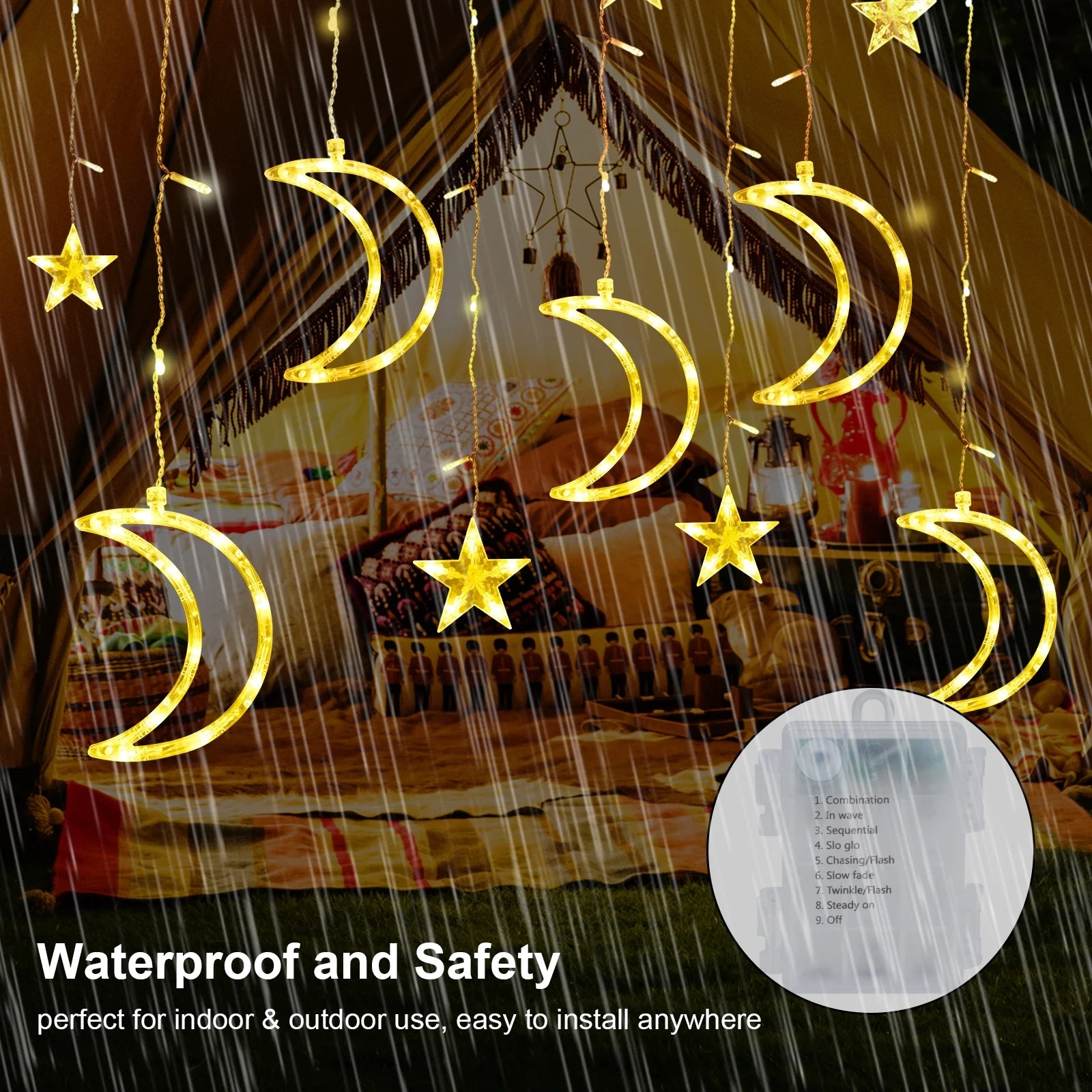 120 LED Curtain String Lights Star and Moon Fairy Lights