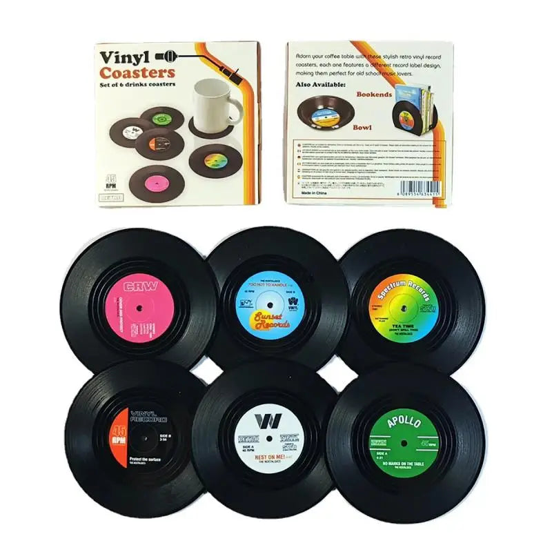 Retro Vinyl Record Anti-Slip Coffee Coaster Set