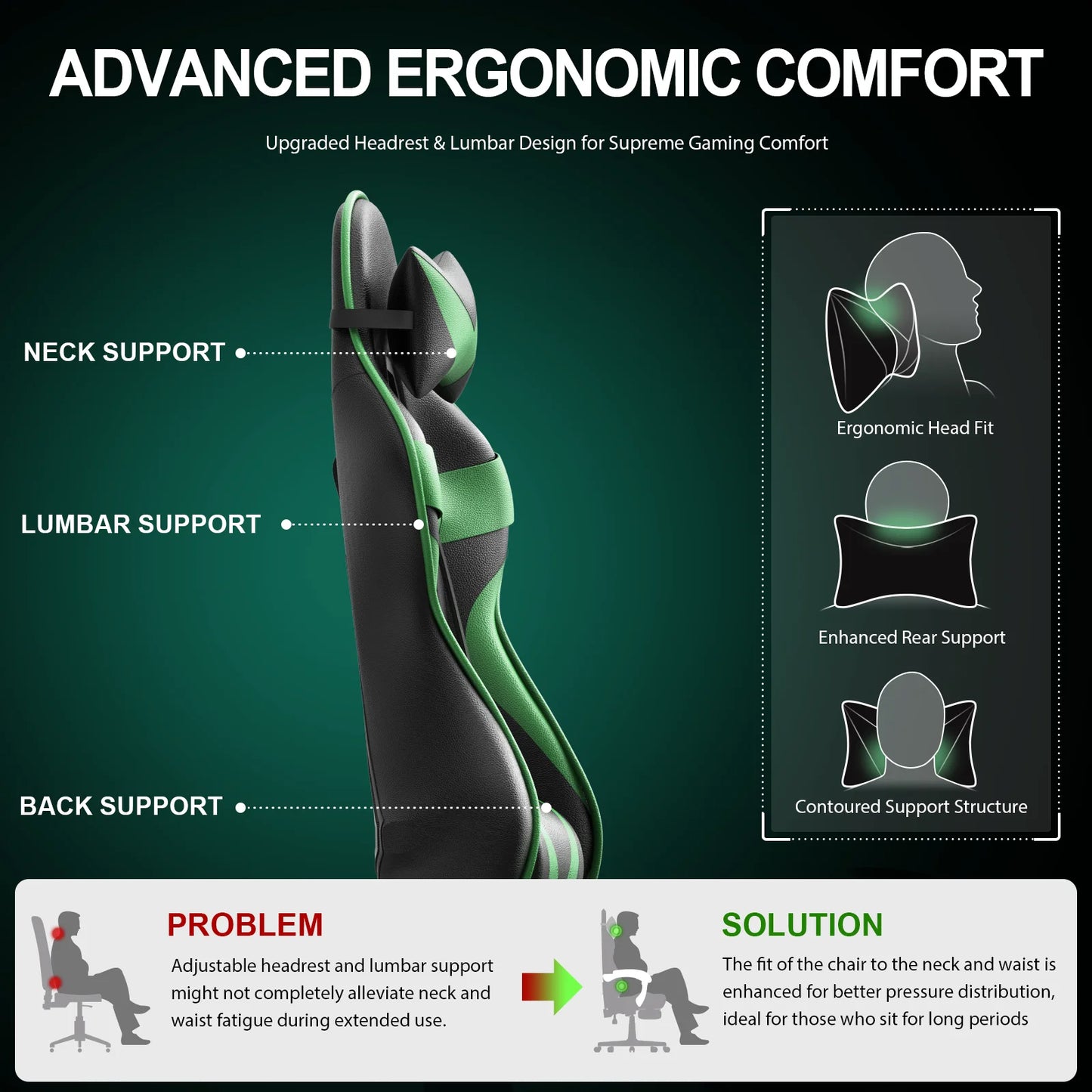 Ergonomic Gaming Chair with Footrest & Massage Lumbar Support