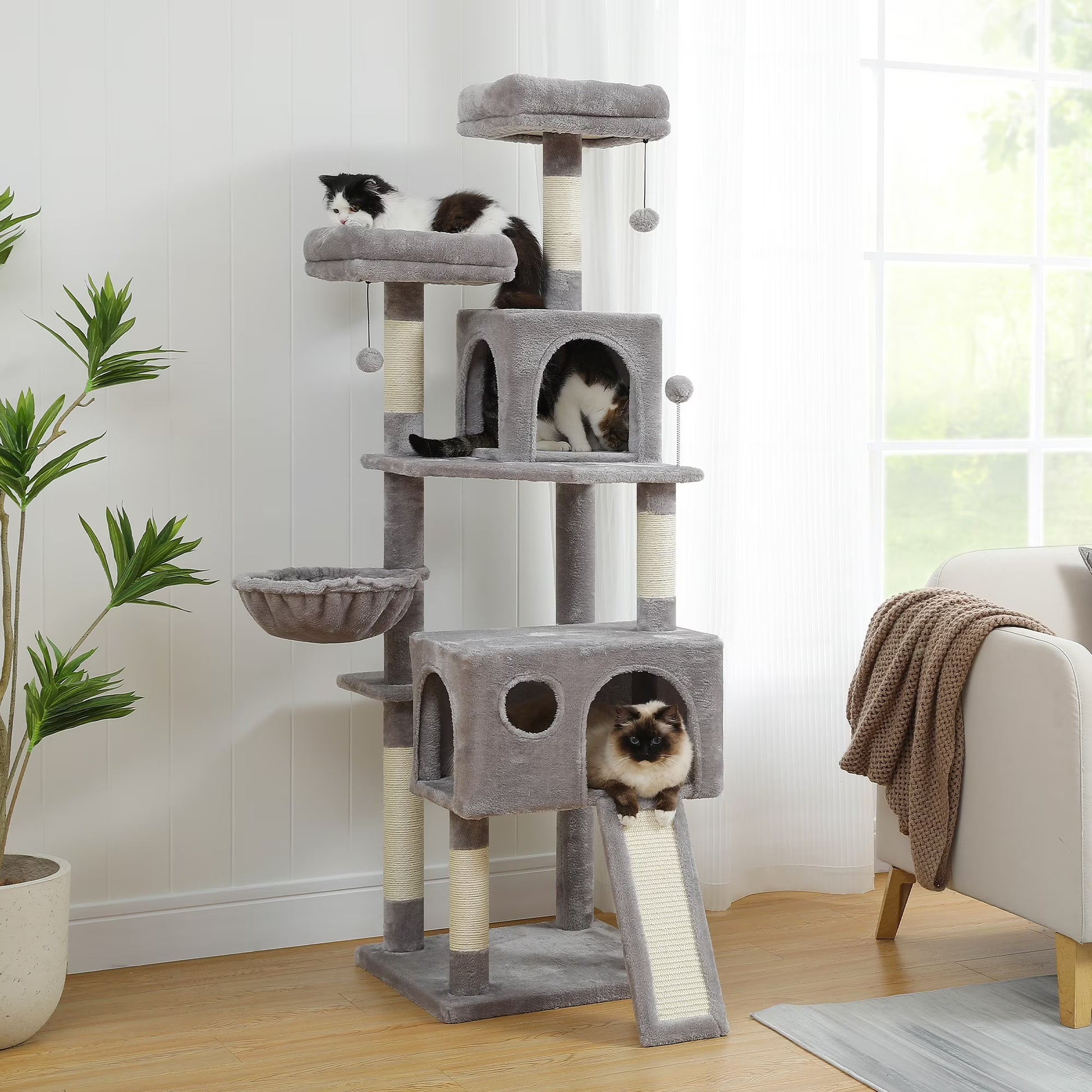 64 Inch Multi-Level Cat Tree Scratching Post Tower
