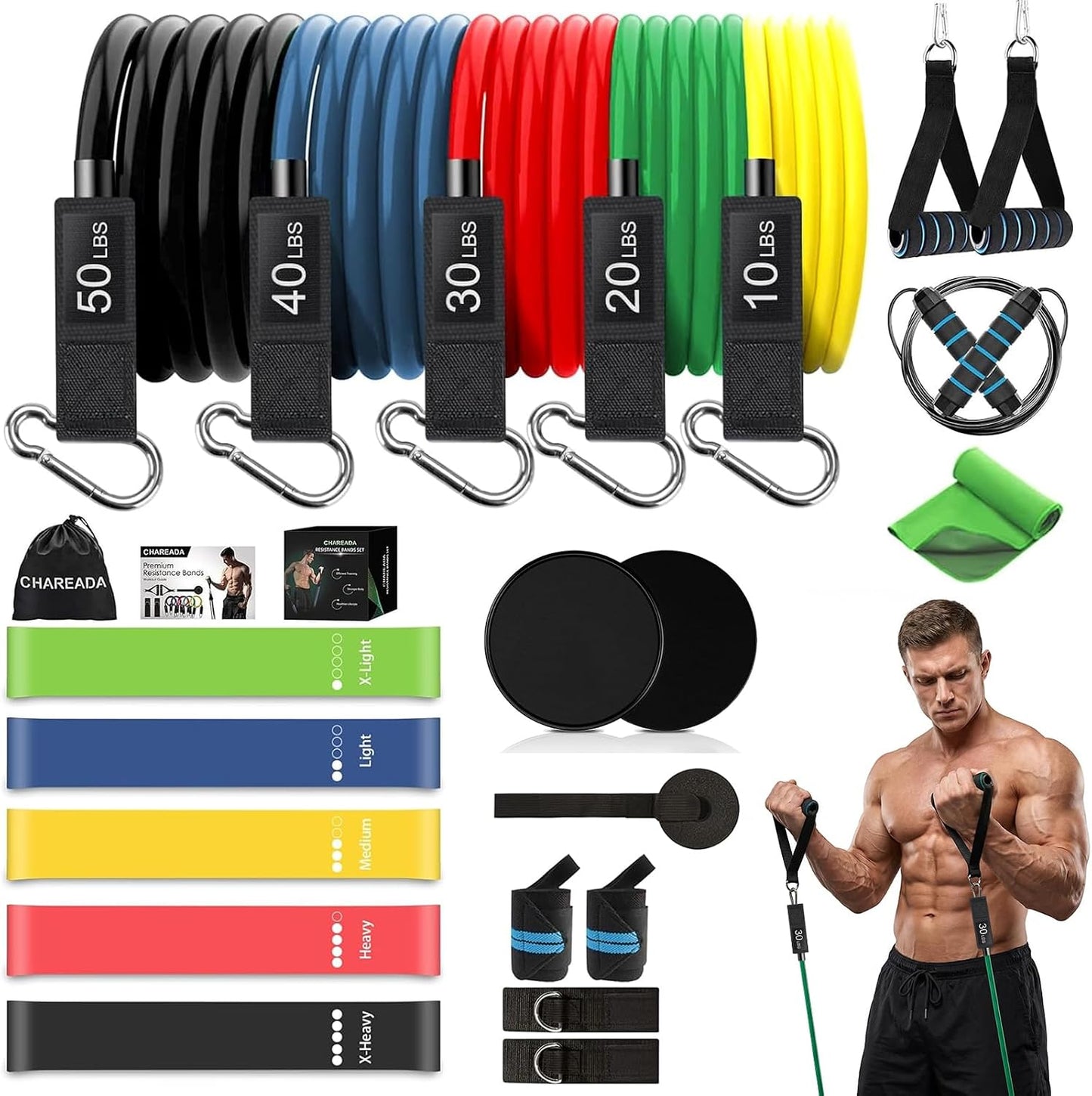 23 Pack Resistance Bands Set Workout Bands